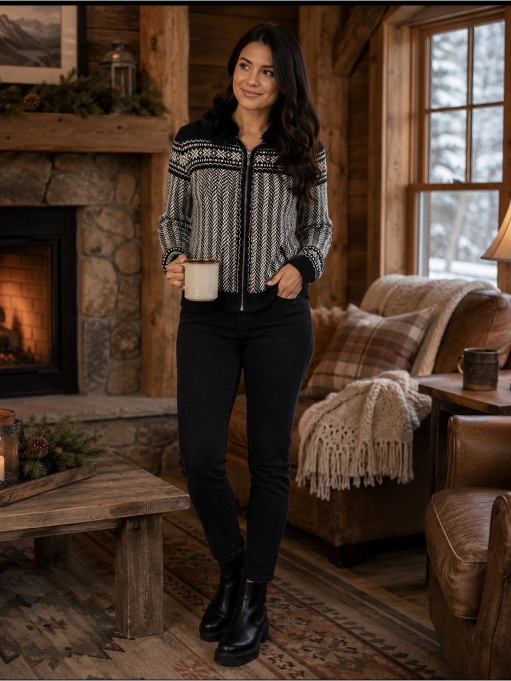 VTG Meg Allen Liz Claiborne Nordic Sweater W/DETACHABLE COLLAR - SIZE L - EUC